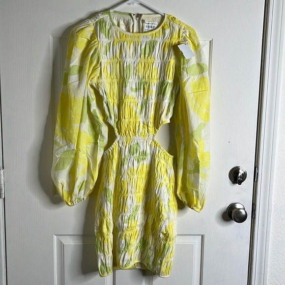Sabo Banks Shirred Mini Dress Solstice Floral size S Cut Outs Puff Sleev… - Picture 5 of 16